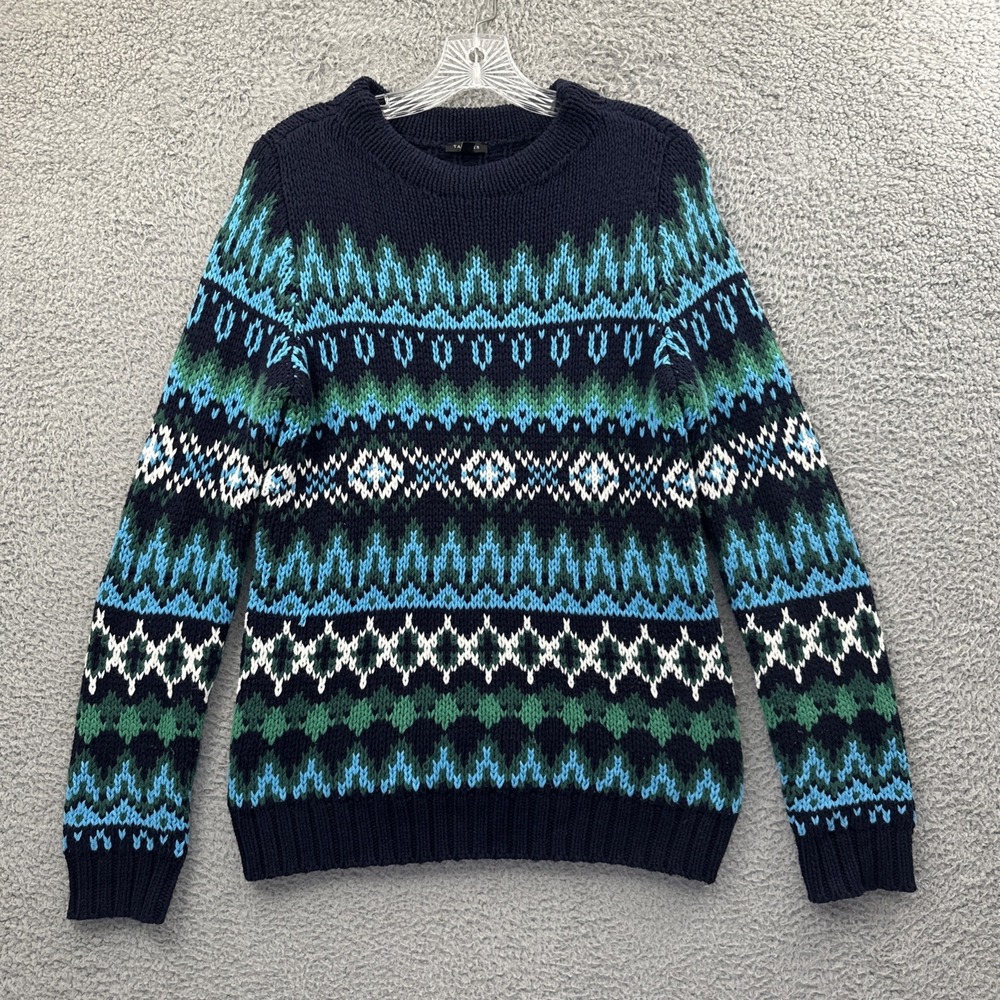 Talbots Fair Isle Knit Sweater Blue Cotton Nordic Cabincore Preppy Women's Small